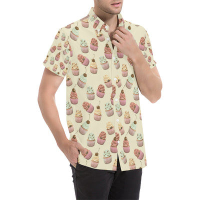 Cupcake Pattern Print Design 04 Men's Short Sleeve Button Up Shirt