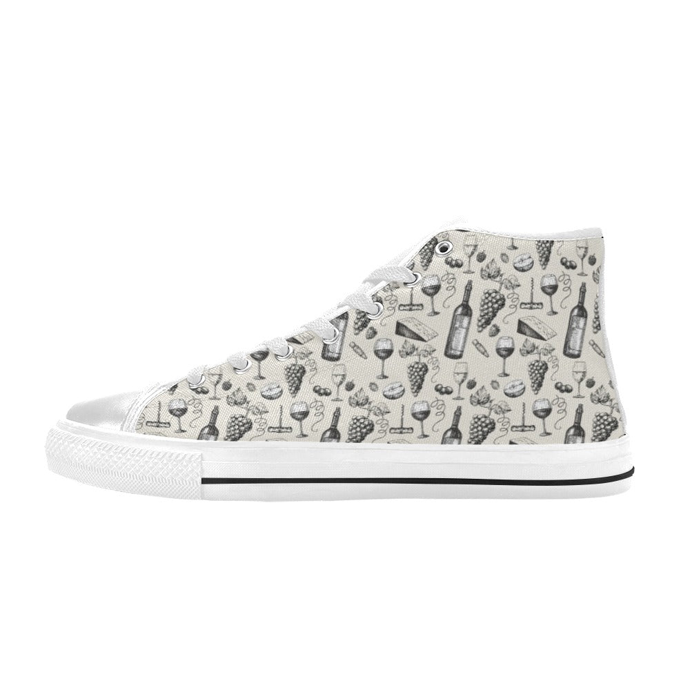 Wine Themed Print Design LKS306 High Top Women's White Shoes