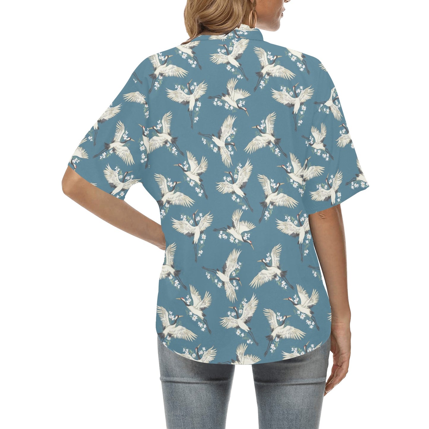 Crane Pattern Print Design 02 Women's Hawaiian Shirt