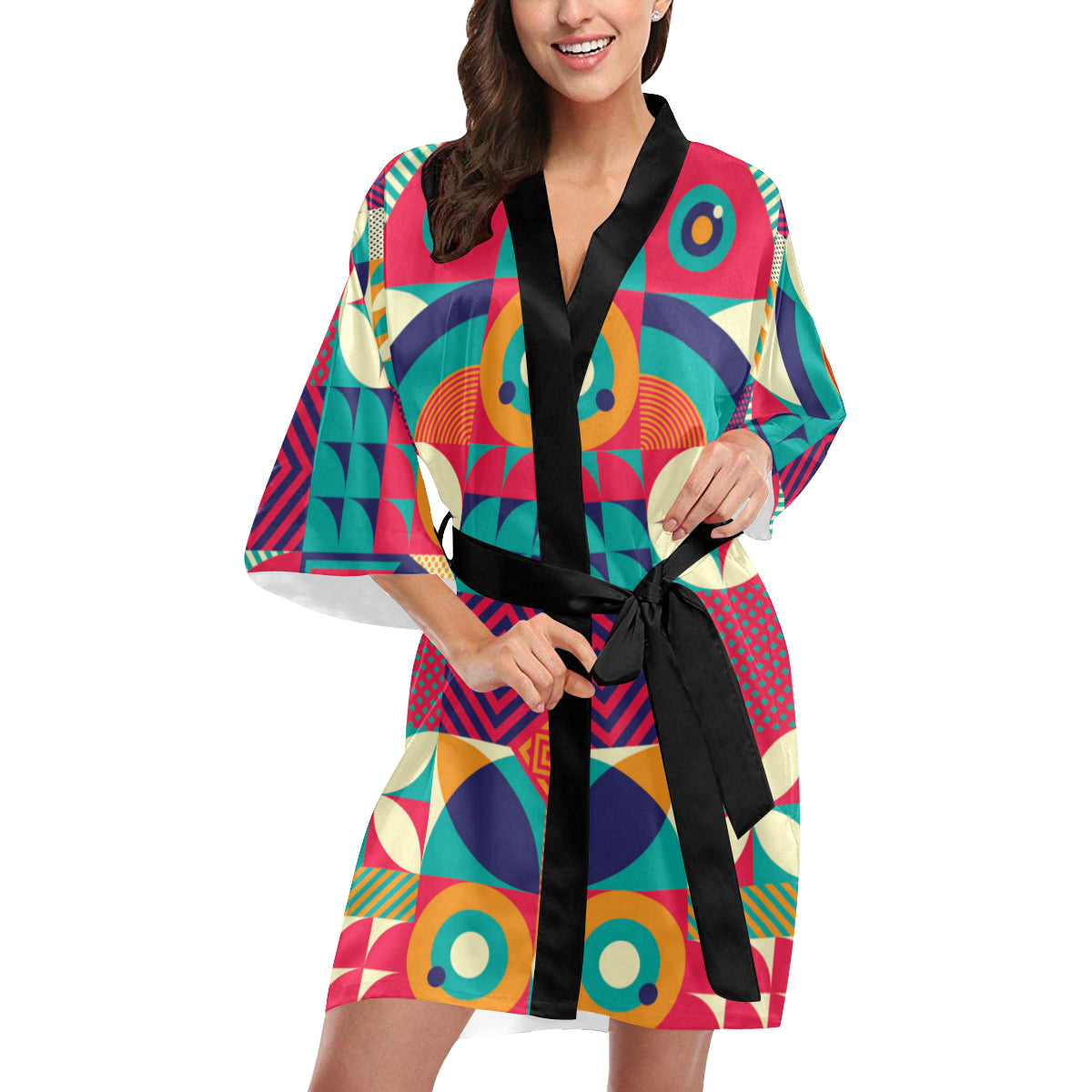 Mosaic Pattern Print Design 03 Women's Short Kimono