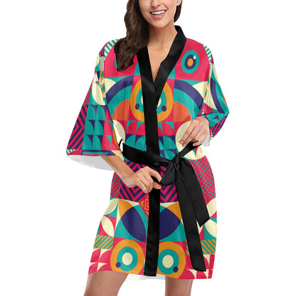 Mosaic Pattern Print Design 03 Women's Short Kimono