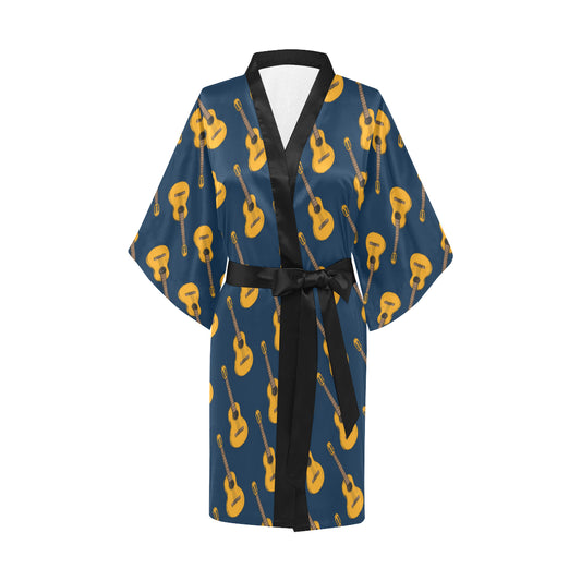 Acoustic Guitar Pattern Print Design 04 Women's Short Kimono