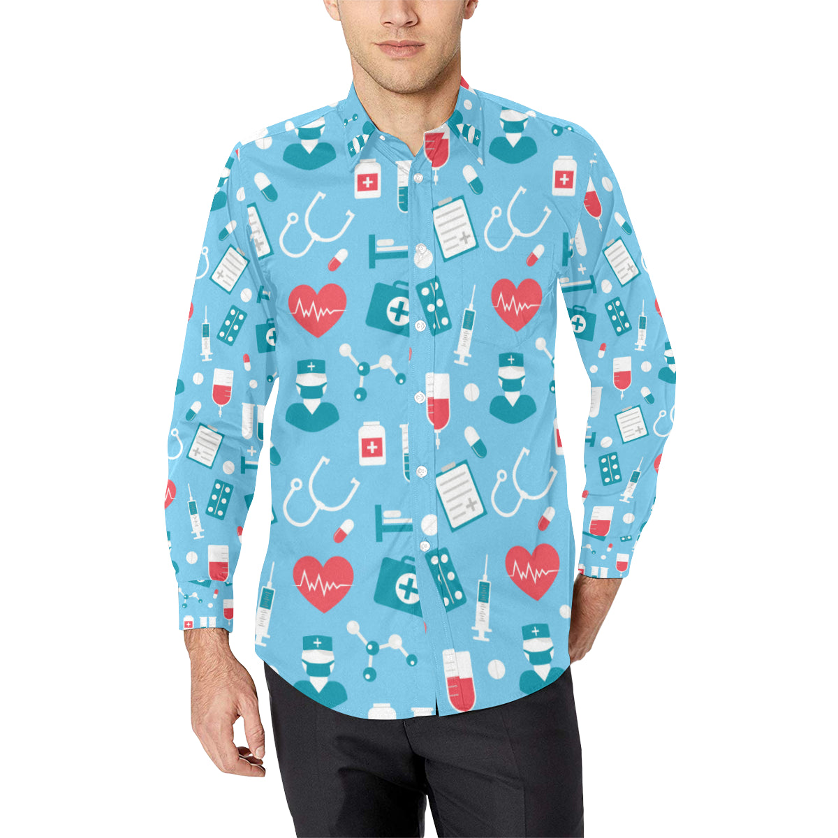 Nurse Pattern Print Design A03 Men's Long Sleeve Shirt
