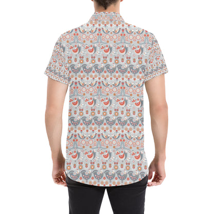 Swedish Nordic Design Print Men's Short Sleeve Button Up Shirt