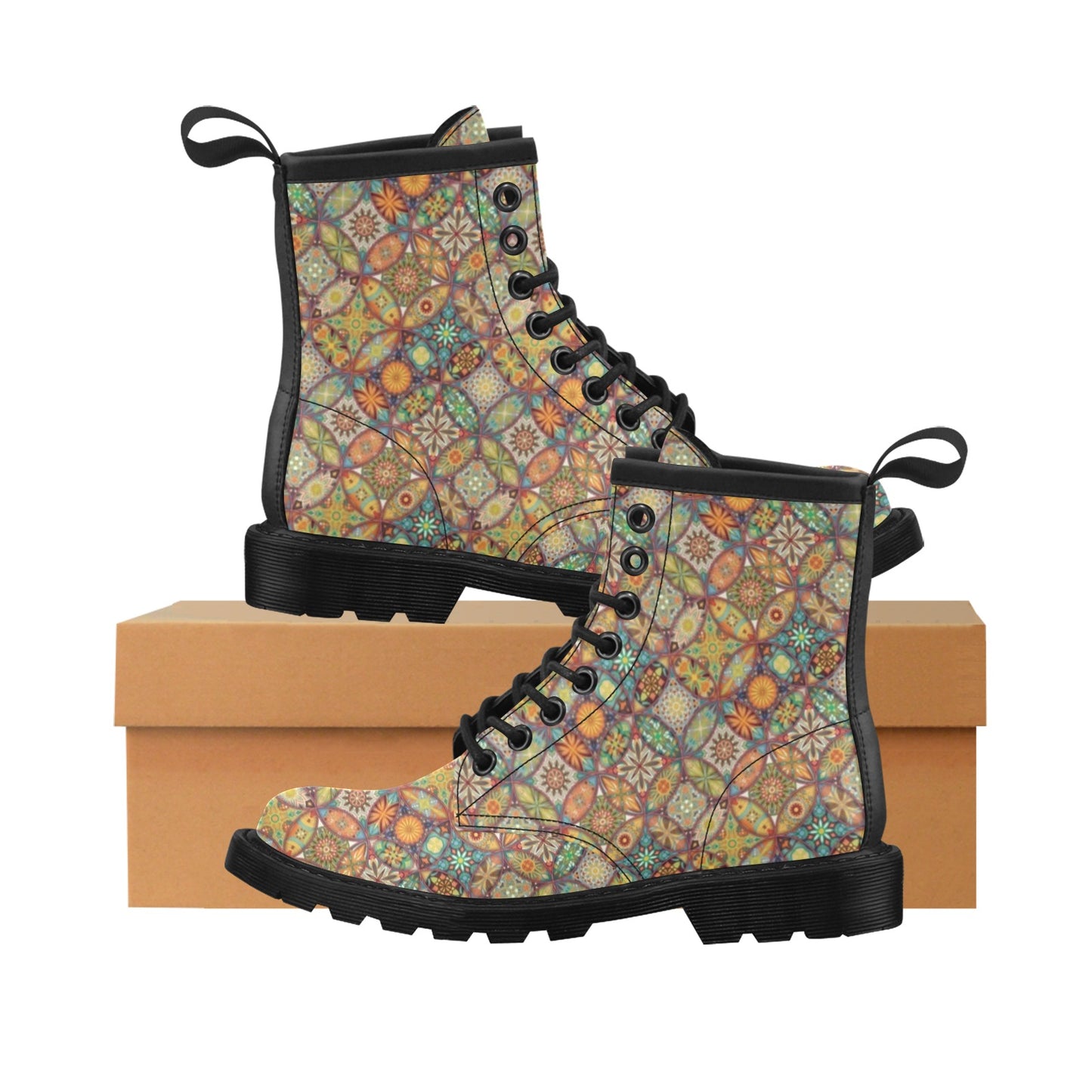 Mandala Flower Themed Design Print Women's Boots