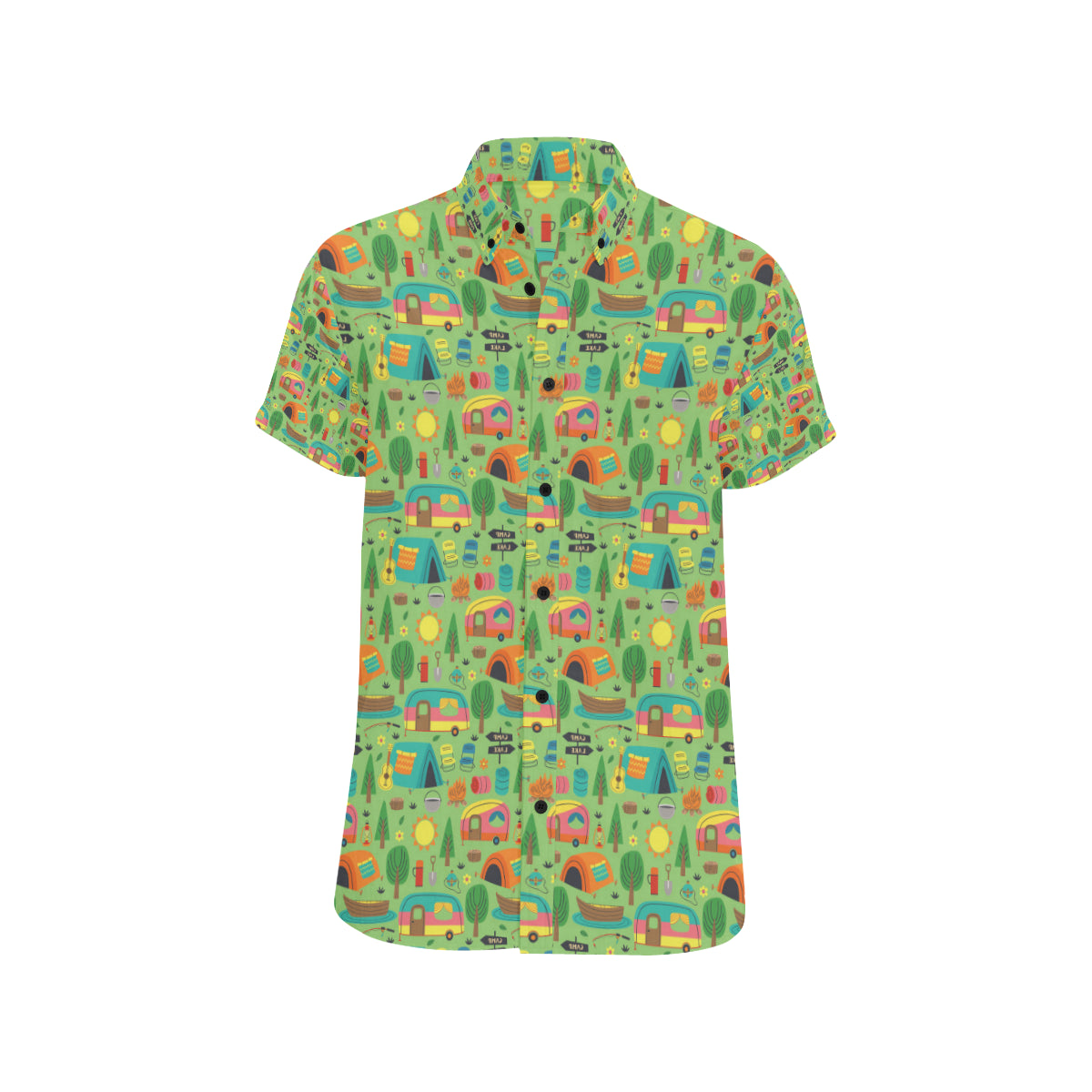 Camping Camper Pattern Print Design 04 Men's Short Sleeve Button Up Shirt