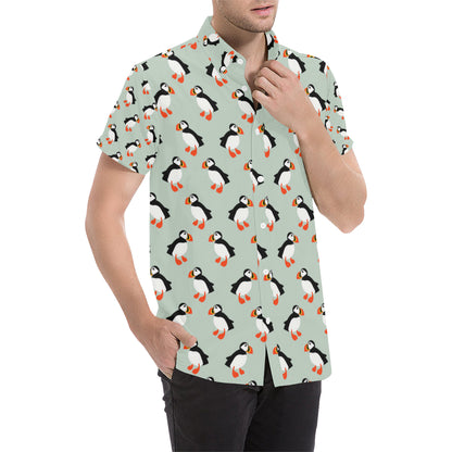 Puffin Pattern Print Design A03 Men's Short Sleeve Button Up Shirt
