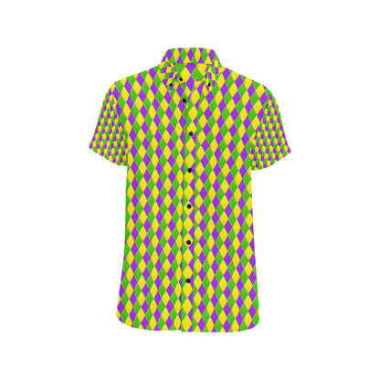 Mardi Gras Pattern Print Design 01 Men's Short Sleeve Button Up Shirt