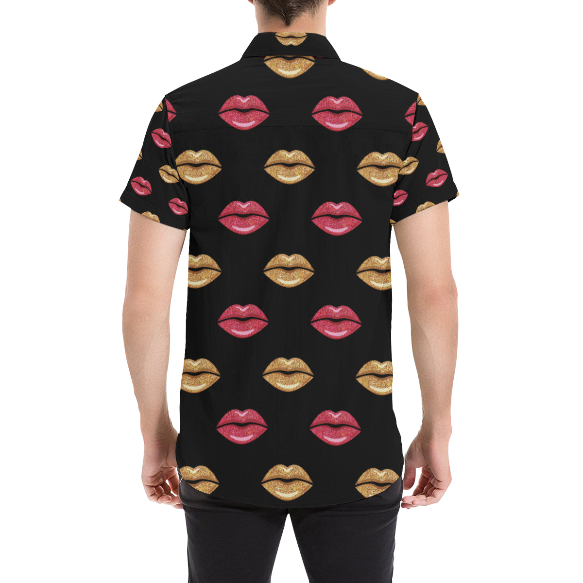 Lip Pattern Print Design 03 Men's Short Sleeve Button Up Shirt