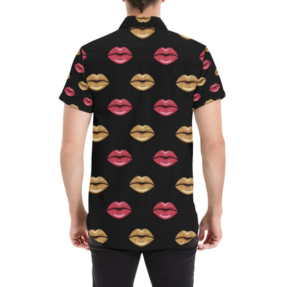 Lip Pattern Print Design 03 Men's Short Sleeve Button Up Shirt