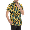 Elegant Yellow Tulip Print Men's Short Sleeve Button Up Shirt