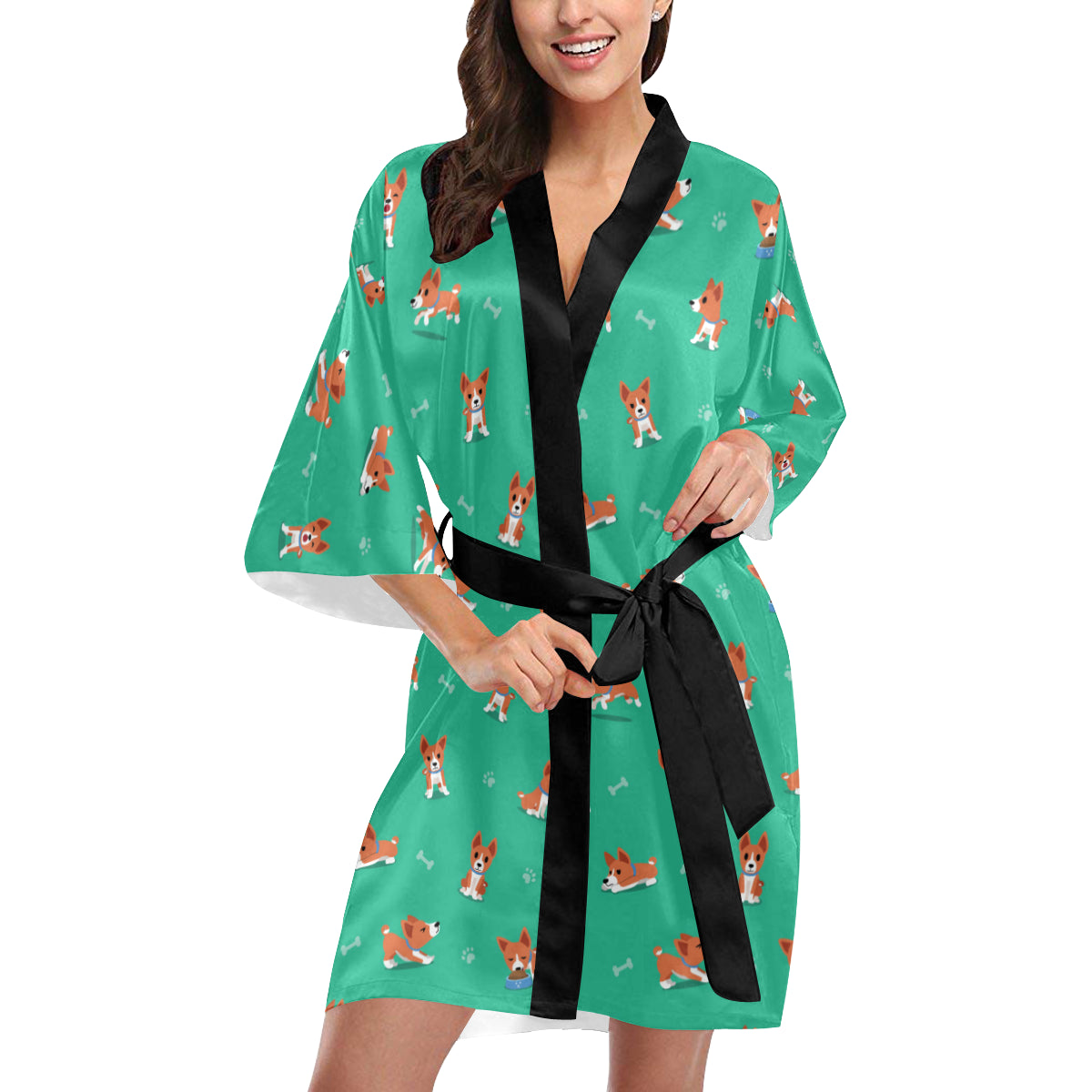 Basenji Pattern Print Design 02 Women's Short Kimono