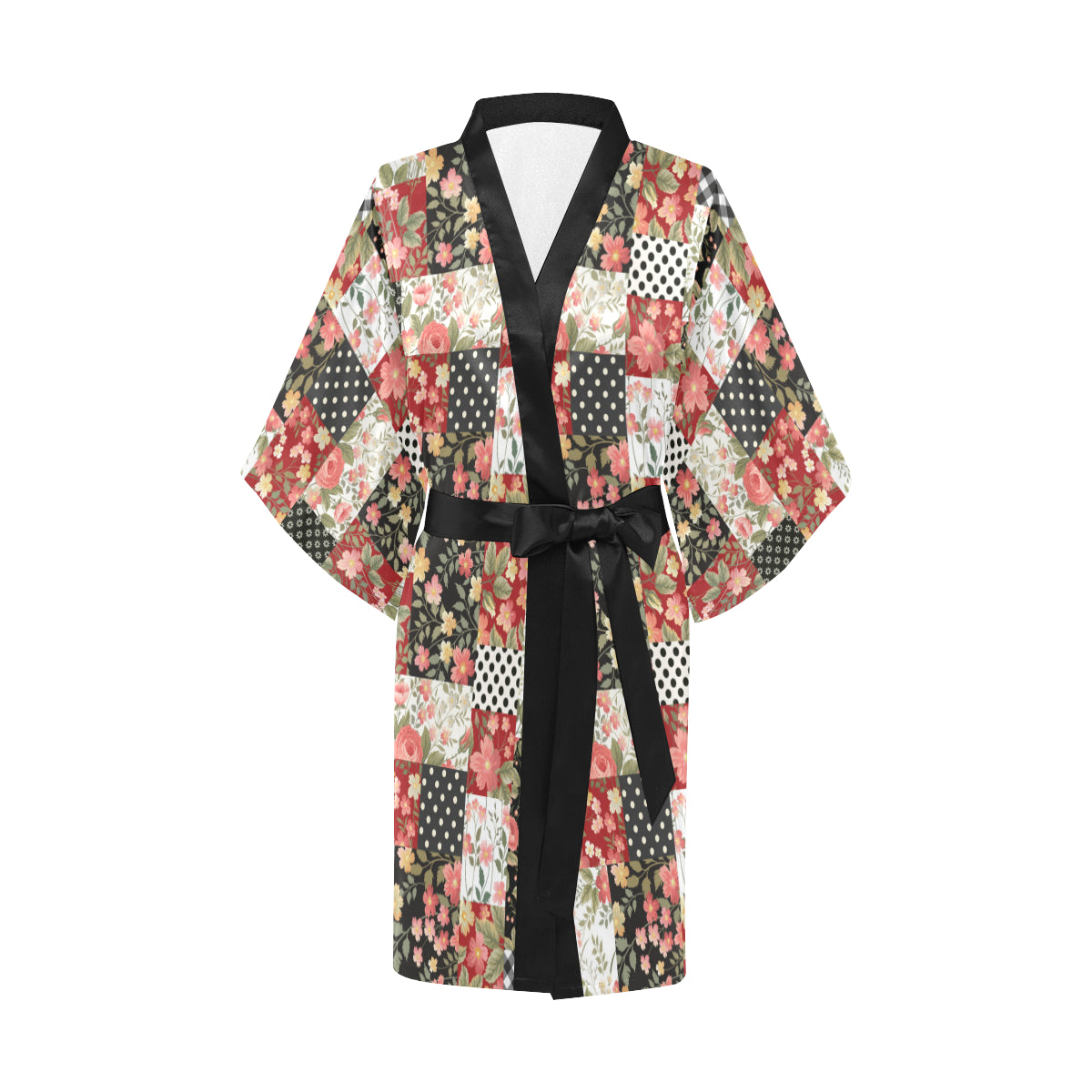 Patchwork Flower Pattern Print Design 03 Women's Short Kimono