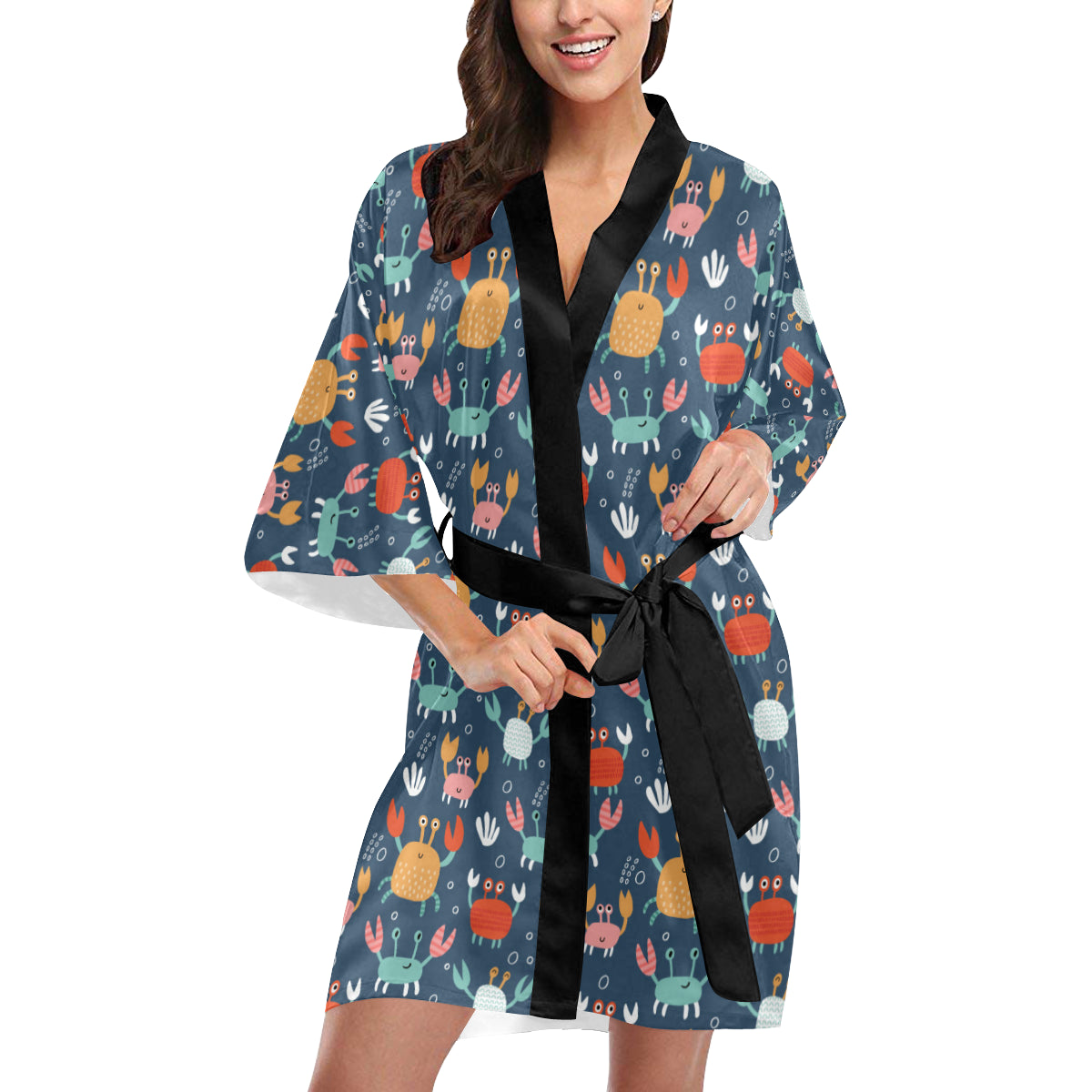 Crab Pattern Print Design 05 Women's Short Kimono