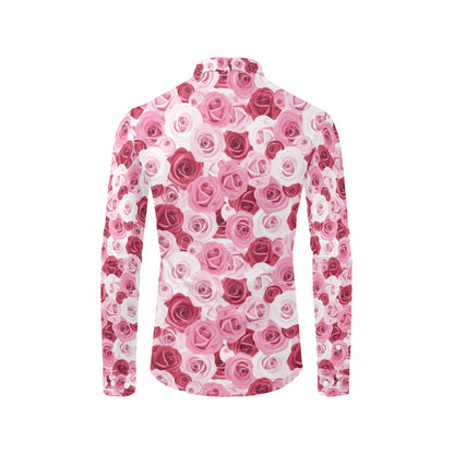Pink Red Rose Pattern Print Men's Long Sleeve Shirt