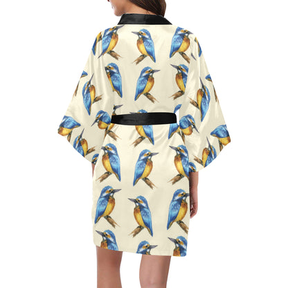Kingfisher Pattern Print Design 01 Women's Short Kimono