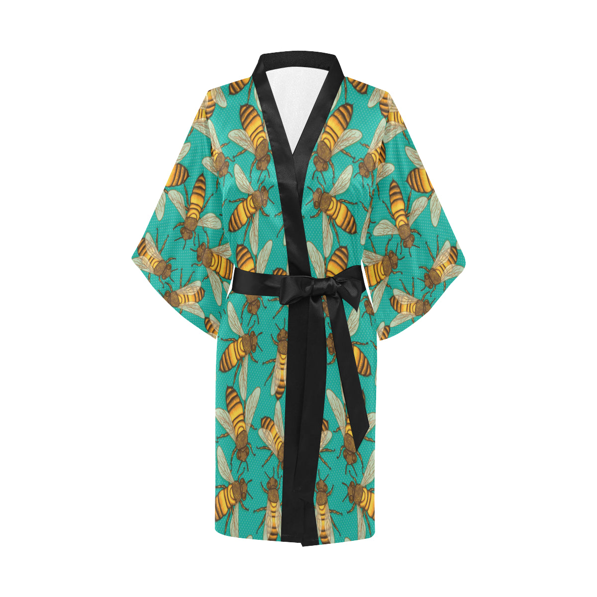 Bee Pattern Print Design BEE04 Women's Short Kimono