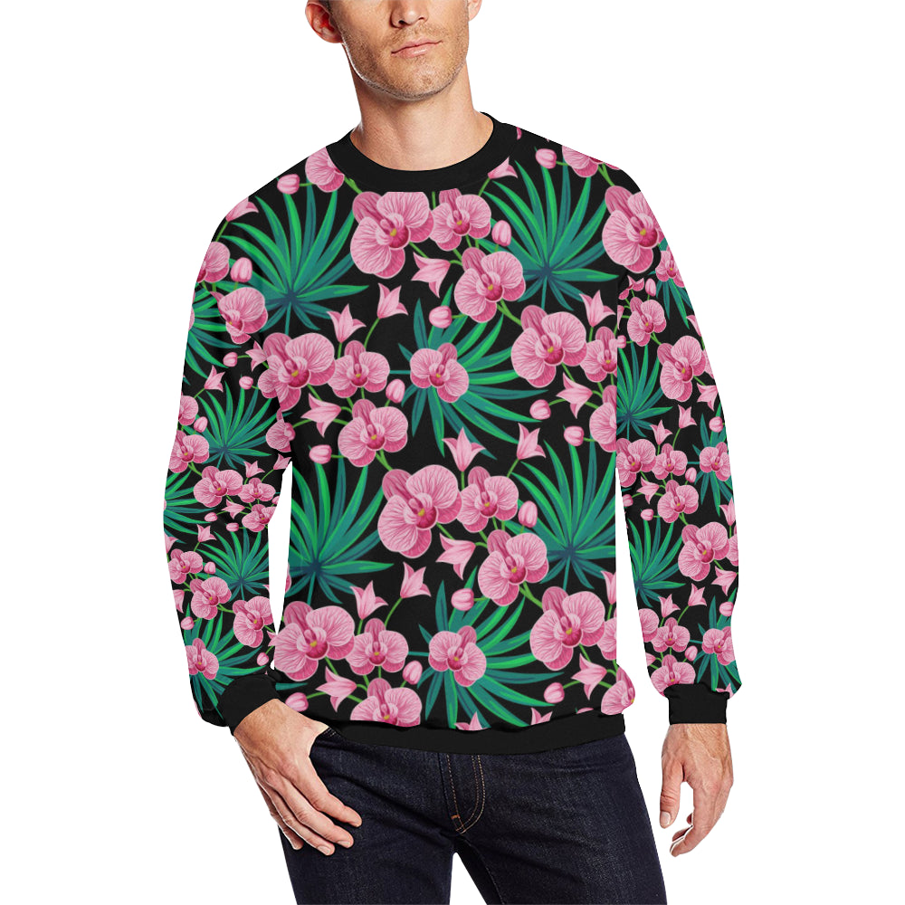 Orchid Pink Pattern Print Design OR06 Men Long Sleeve Sweatshirt