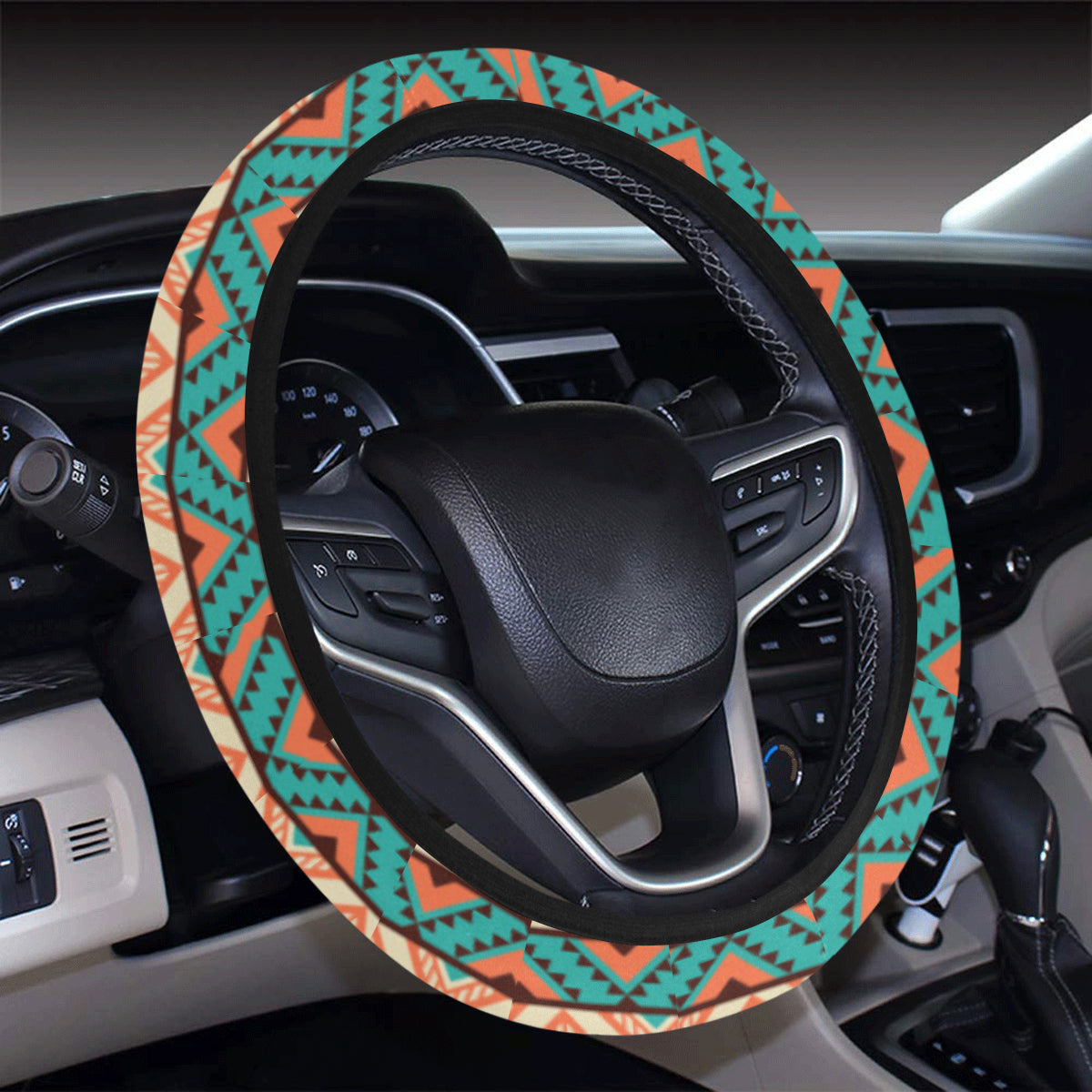 Navajo Western Style Print Pattern Steering Wheel Cover with Elastic Edge