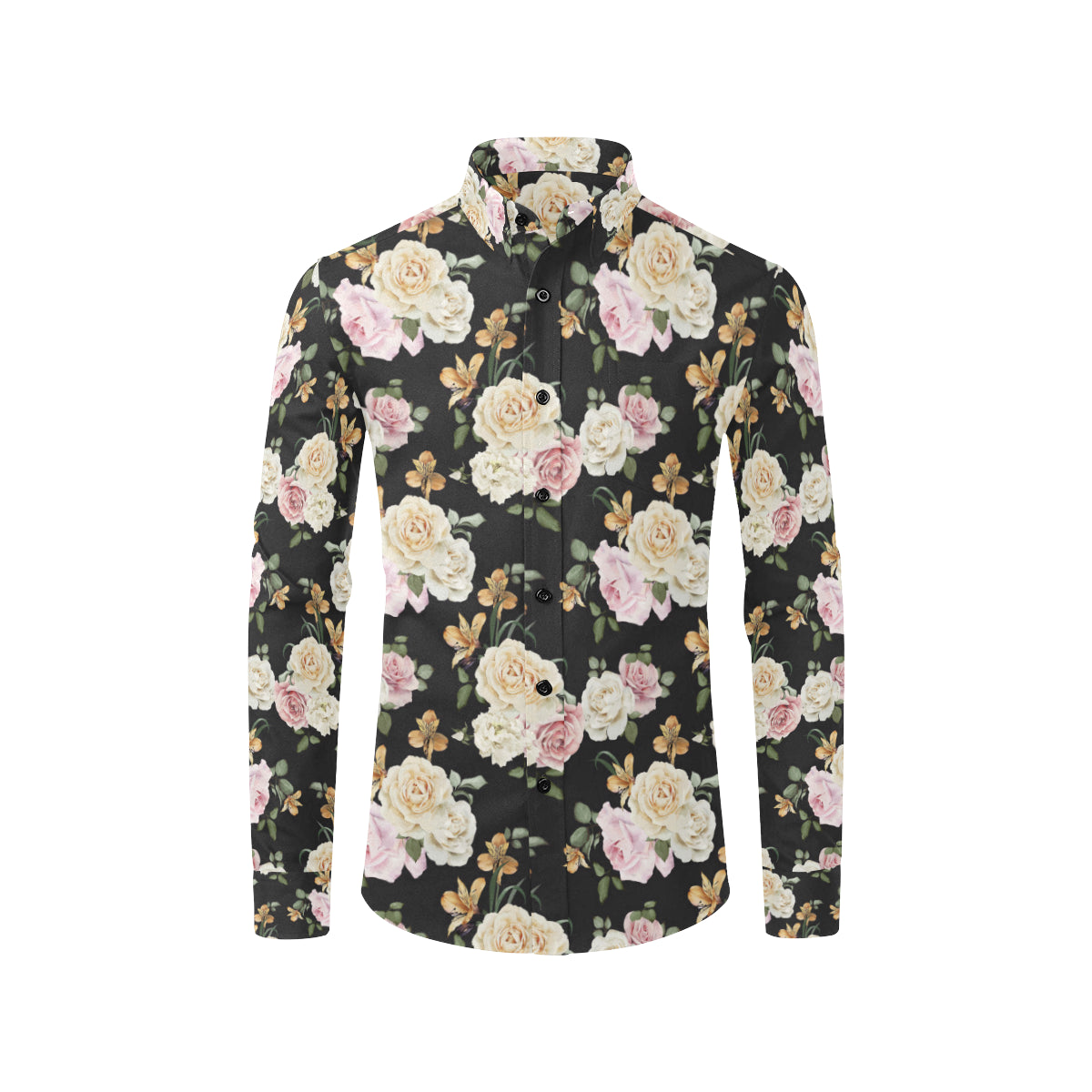 Rose Pattern Print Design A01 Men's Long Sleeve Shirt