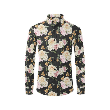 Rose Pattern Print Design A01 Men's Long Sleeve Shirt
