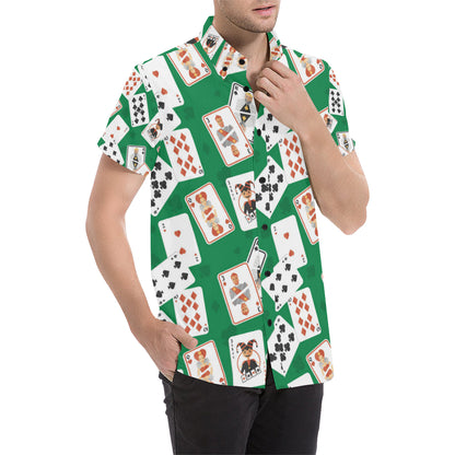 Poker Cards Pattern Print Design A03 Men's Short Sleeve Button Up Shirt