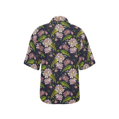 lotus Embroidered Pattern Print Design LO06 Women's Hawaiian Shirt