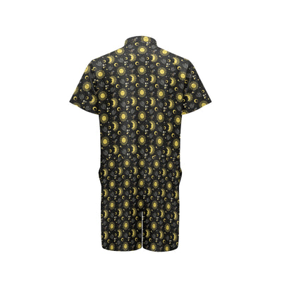 Sun Moon Golden Design Themed Print Men's Romper