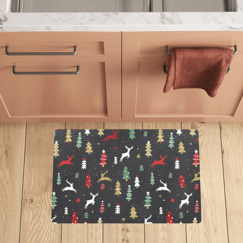 Christmas Tree Deer Style Pattern Print Design 03 Kitchen Mat