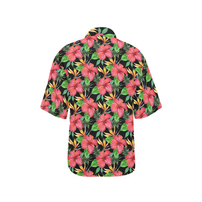 Red Hibiscus Pattern Print Design HB07 Women's Hawaiian Shirt