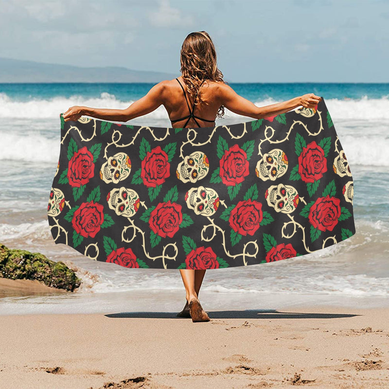 Sugar Skull Red Rose Print Design LKS301 Beach Towel 32" x 71"