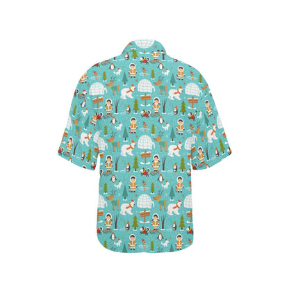 Eskimo Pattern Print Design 01 Women's Hawaiian Shirt