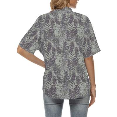 Camouflage Fern Pattern Print Design 05 Women's Hawaiian Shirt