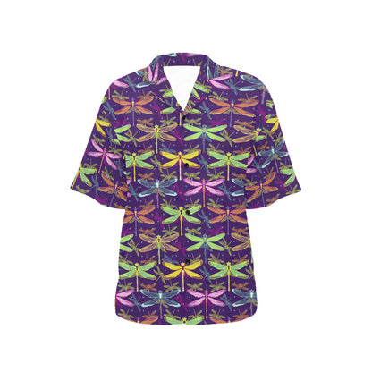 Dragonfly Neon Color Print Pattern Women's Hawaiian Shirt