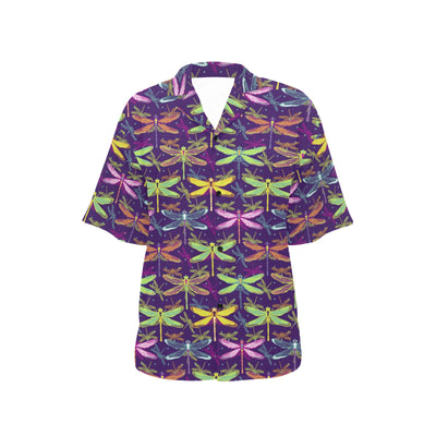 Dragonfly Neon Color Print Pattern Women's Hawaiian Shirt