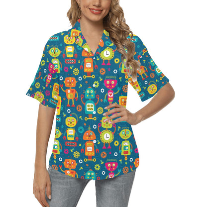Robot Pattern Print Design A04 Women's Hawaiian Shirt