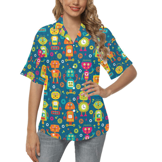 Robot Pattern Print Design A04 Women's Hawaiian Shirt