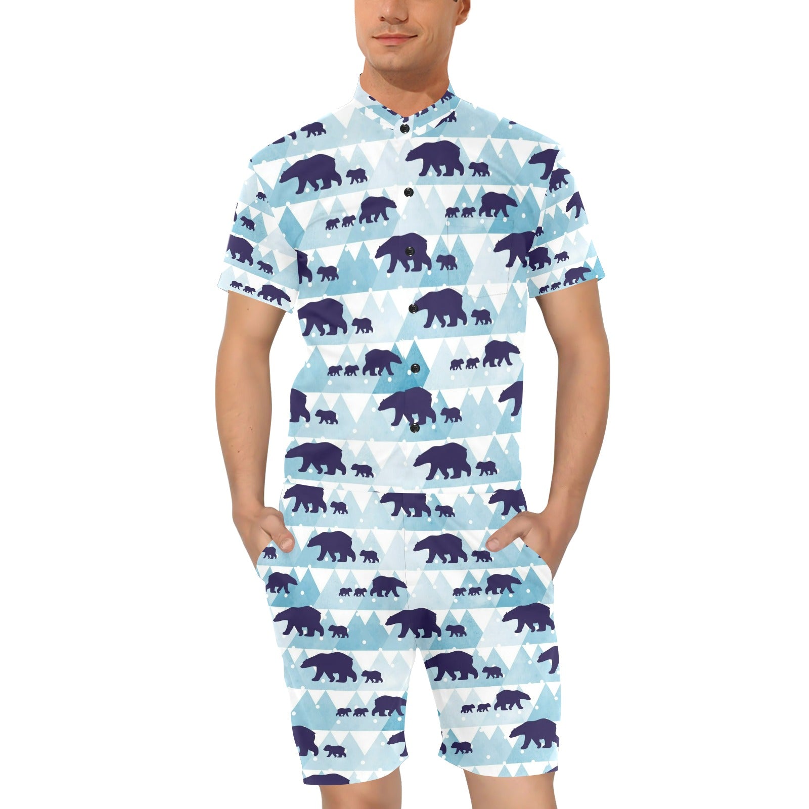 Bear Pattern Print Design BE01 Men's Romper