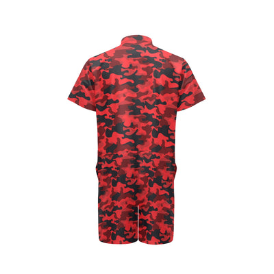 Camo Red Pattern Print Design 03 Men's Romper