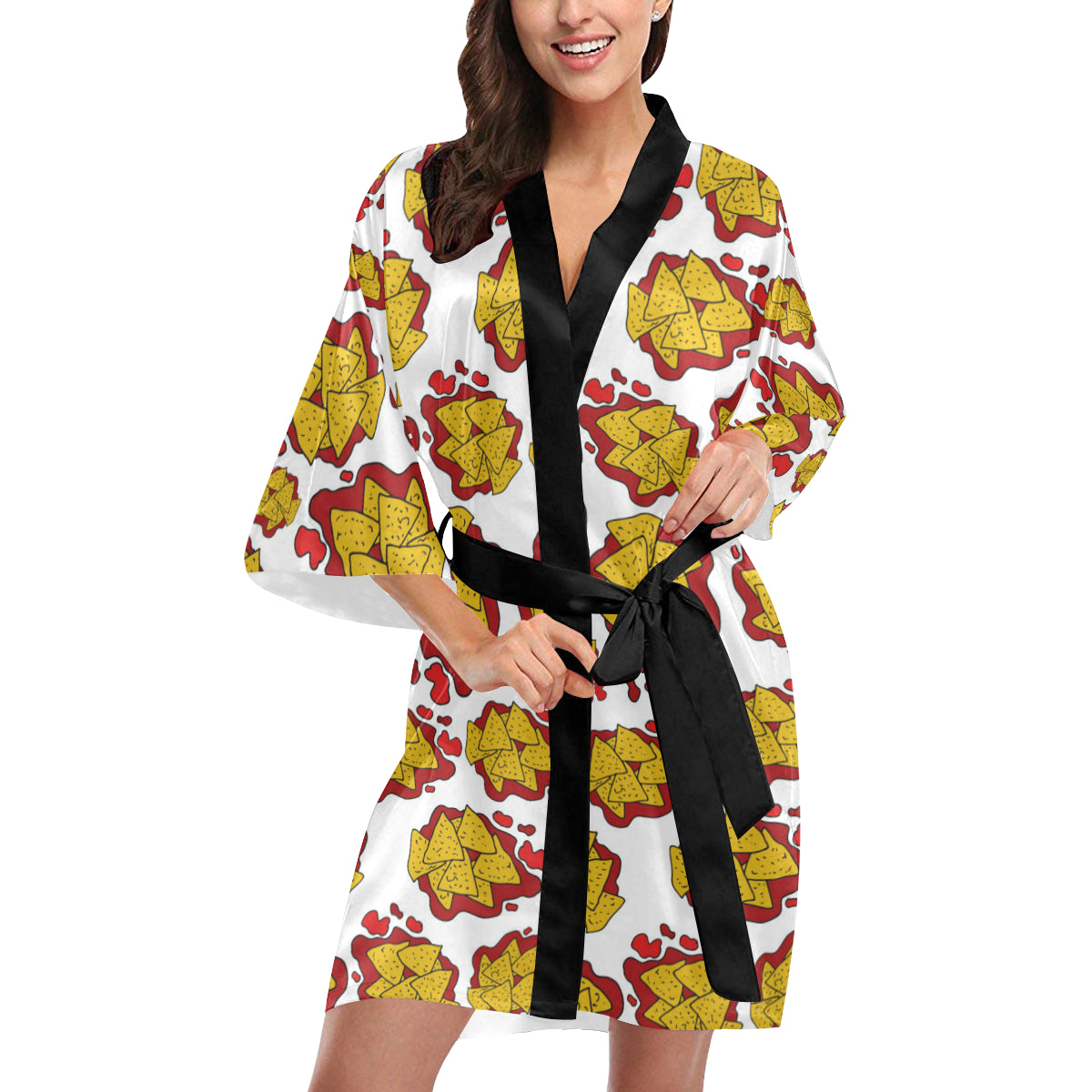 Nachos Pattern Print Design A03 Women's Short Kimono