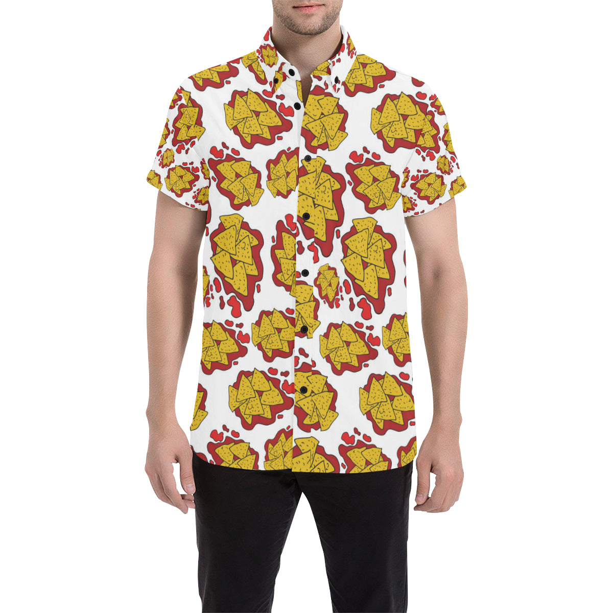 Nachos Pattern Print Design A03 Men's Short Sleeve Button Up Shirt
