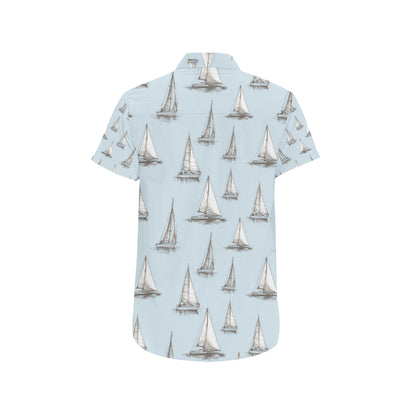 Sailing Ships Pattern Print Design A01 Men's Short Sleeve Button Up Shirt