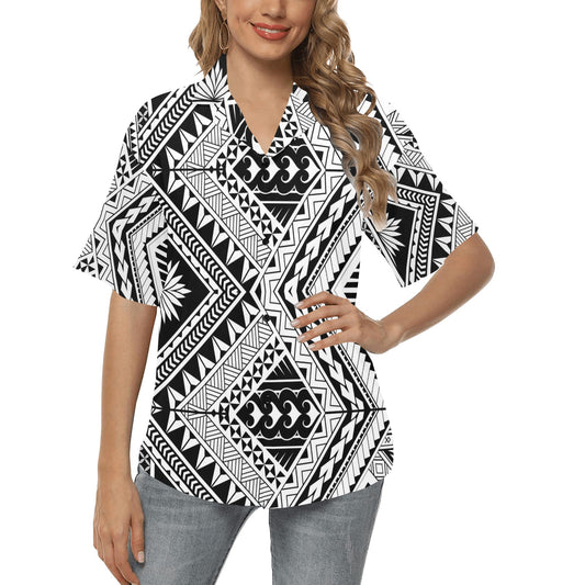 Samoan Tattoo Style Print Design LKS307 Women's Hawaiian Shirt