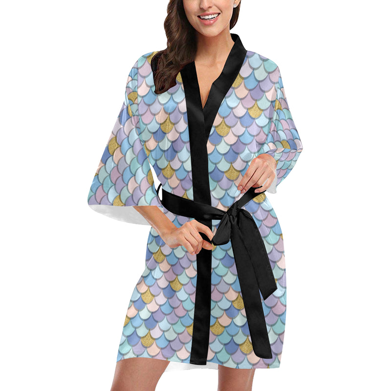 Mermaid Scales Pattern Print Design 05 Women's Short Kimono