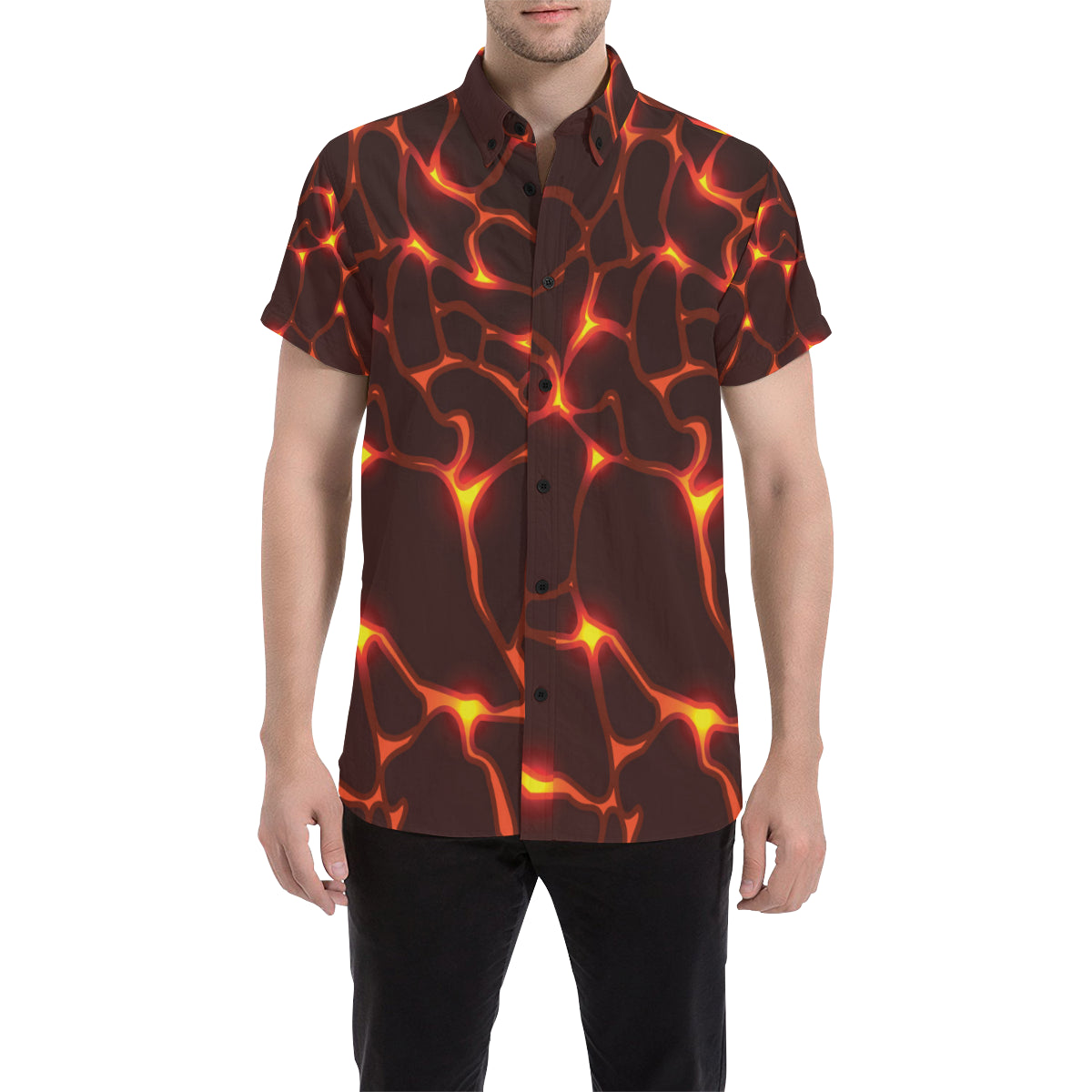 Lava Pattern Print Design 02 Men's Short Sleeve Button Up Shirt