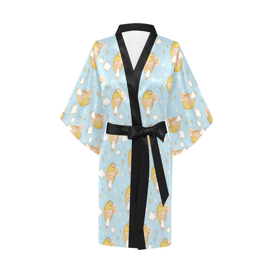 Angel Pattern Print Design 05 Women's Short Kimono