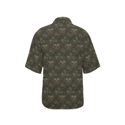 Skull Camo Style Print Design LKS308 Women's Hawaiian Shirt