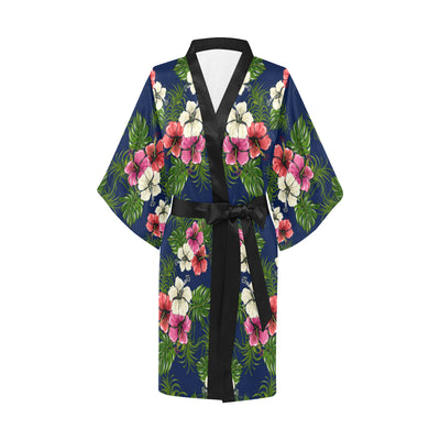 Hibiscus Pattern Print Design HB028 Women Kimono Robe