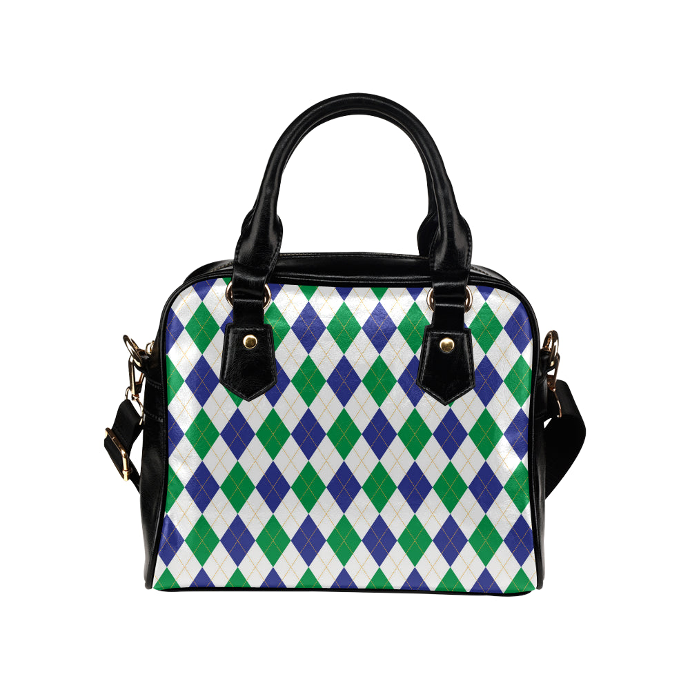 Argyle Green Blue Pattern Print Design 03 Shoulder Handbag