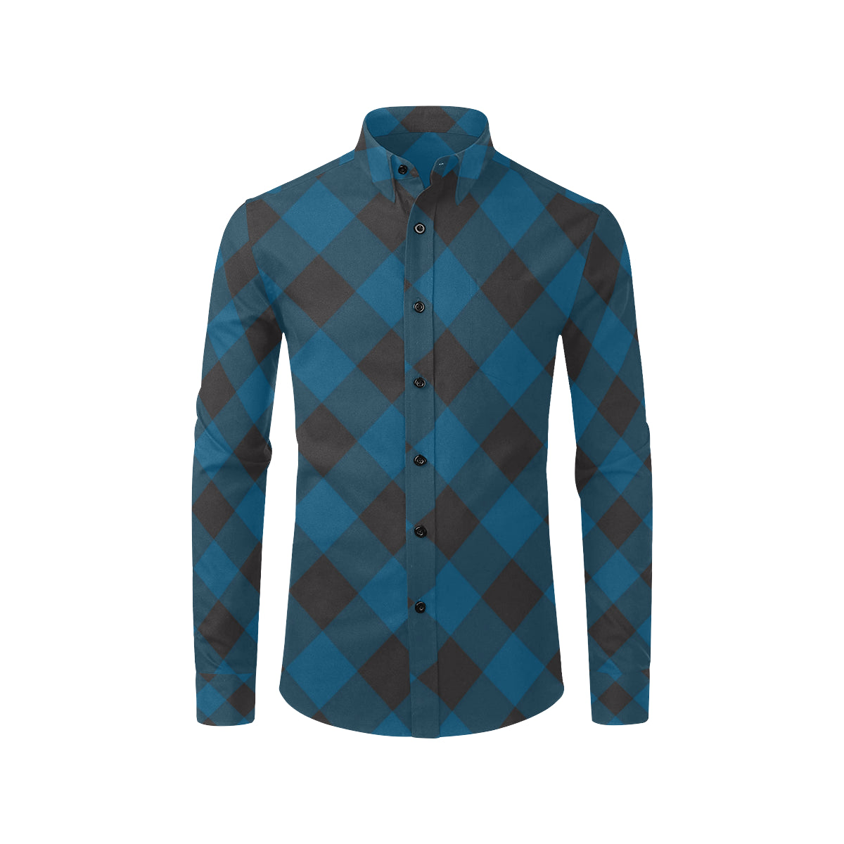 Plaid Blue Pattern Print Design A04 Men's Long Sleeve Shirt